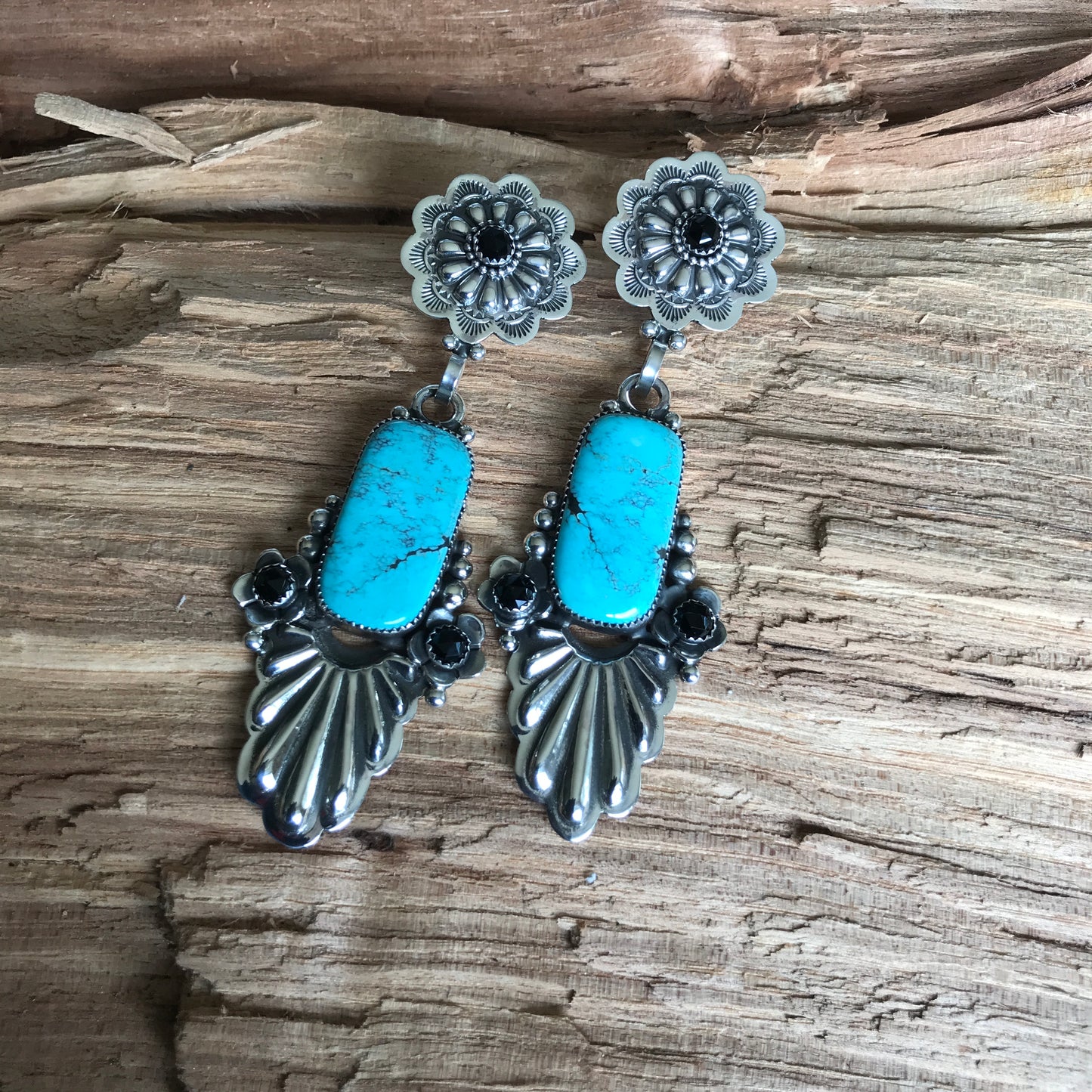 Blue Moon Turquoise large earrings~ Sterling Silver~ Artisan Handmade