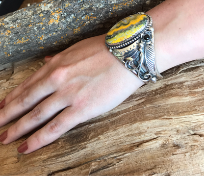 Bumblebee Jasper Cuff Bracelet~ Sterling Silver~ Artisan Handmade