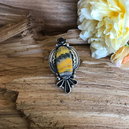 Bumblebee Jasper ring~ Sterling Silver~ Tail of the Thunderbird~ Artisan Handmade~ Size 6