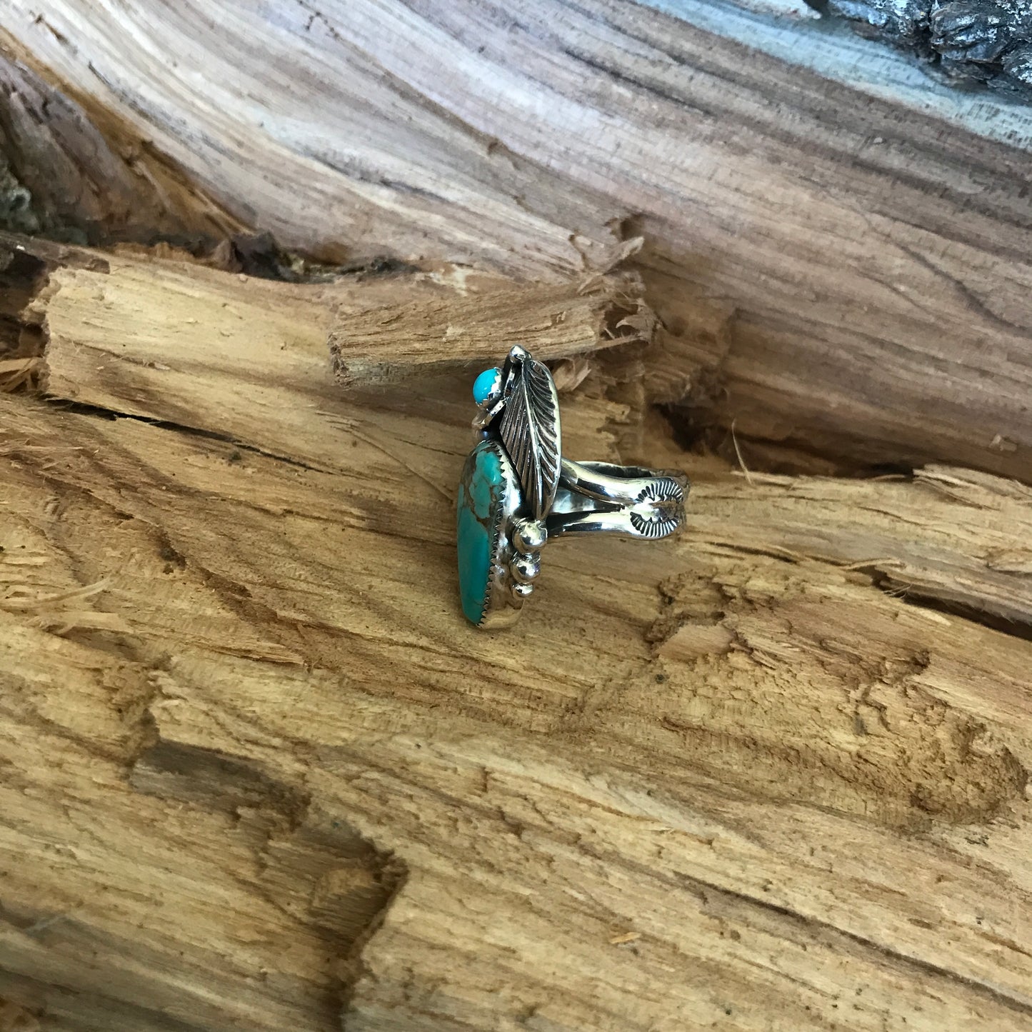 Lone Mountain Turquoise Ring~ Sterling Silver~ Artisan Handmade~ Size 8