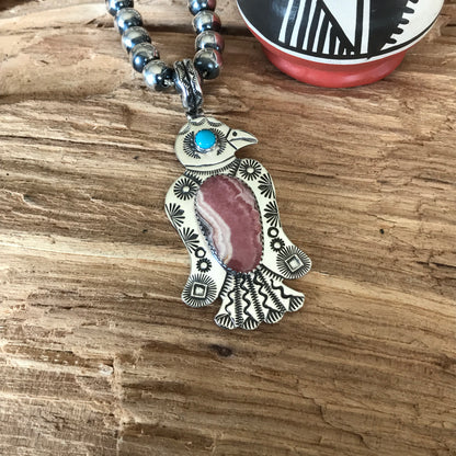 Rhodochrosite Thunderbird pendant~ Sterling Silver~ Medium pendant~ Artisan Handmade