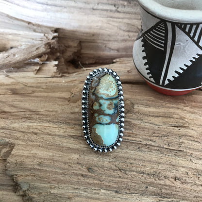7 Dwarfs Turquoise ring with Offset shank~ Sterling Silver~ Artisan Handmade~size 9