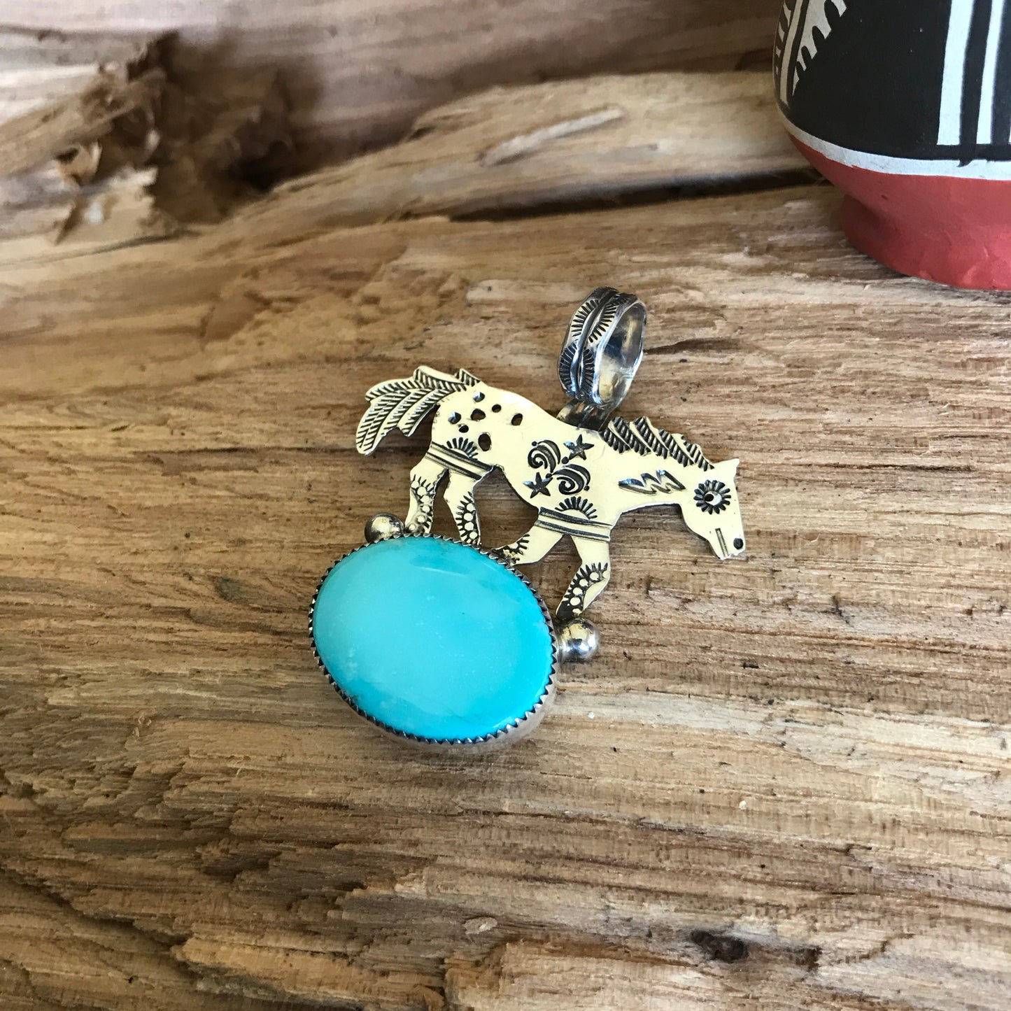 SPIRIT PONY Turquoise pendant~ Sterling Silver~ Artisan Handmade