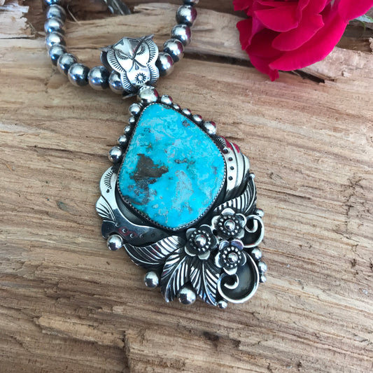 Skyline Turquoise Huge pendant~ Sterling Silver~ Artisan Handmade