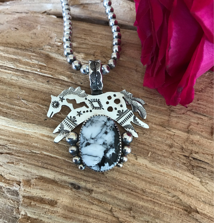 SPIRIT PONY pendant with White Buffalo~ Sterling Silver~ Artisan Handmade