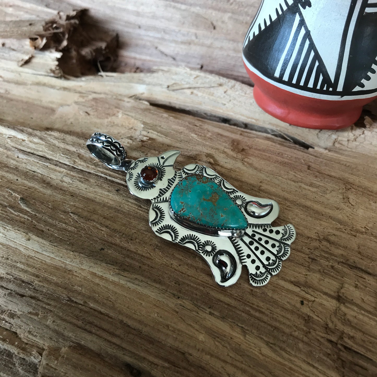 Thunderbird pendant~ Sterling Silver~ Royston Turquoise ~Medium pendant~ Artisan Handmade