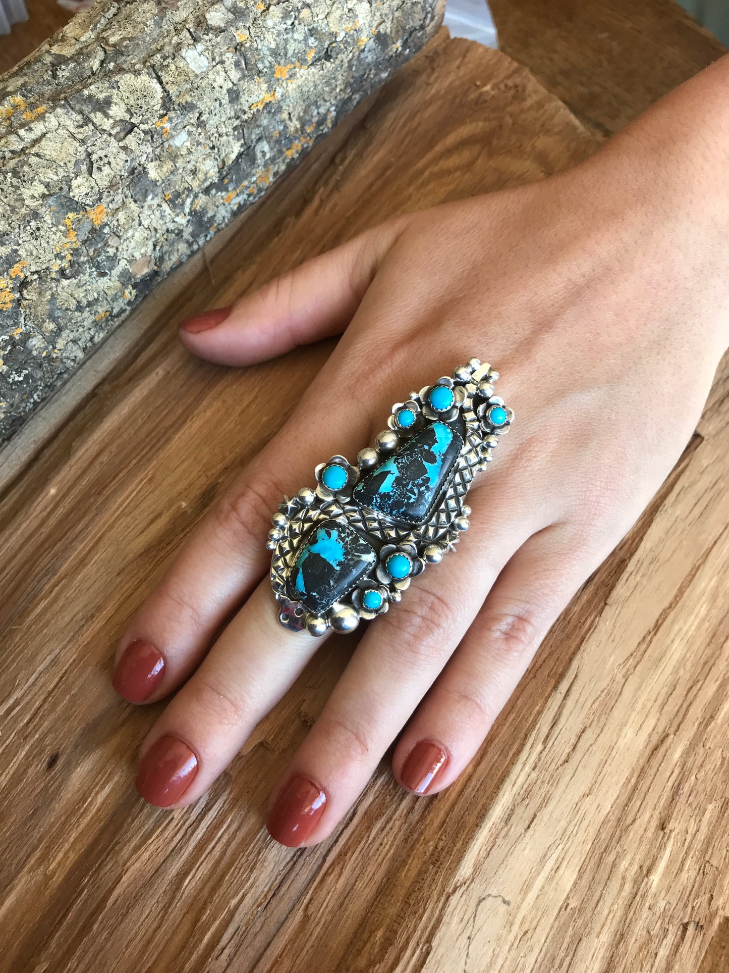 Blue Moon Turquoise Rattlesnake Ring~ Sterling Silver~ Artisan Handmade~ Size 8 1/2