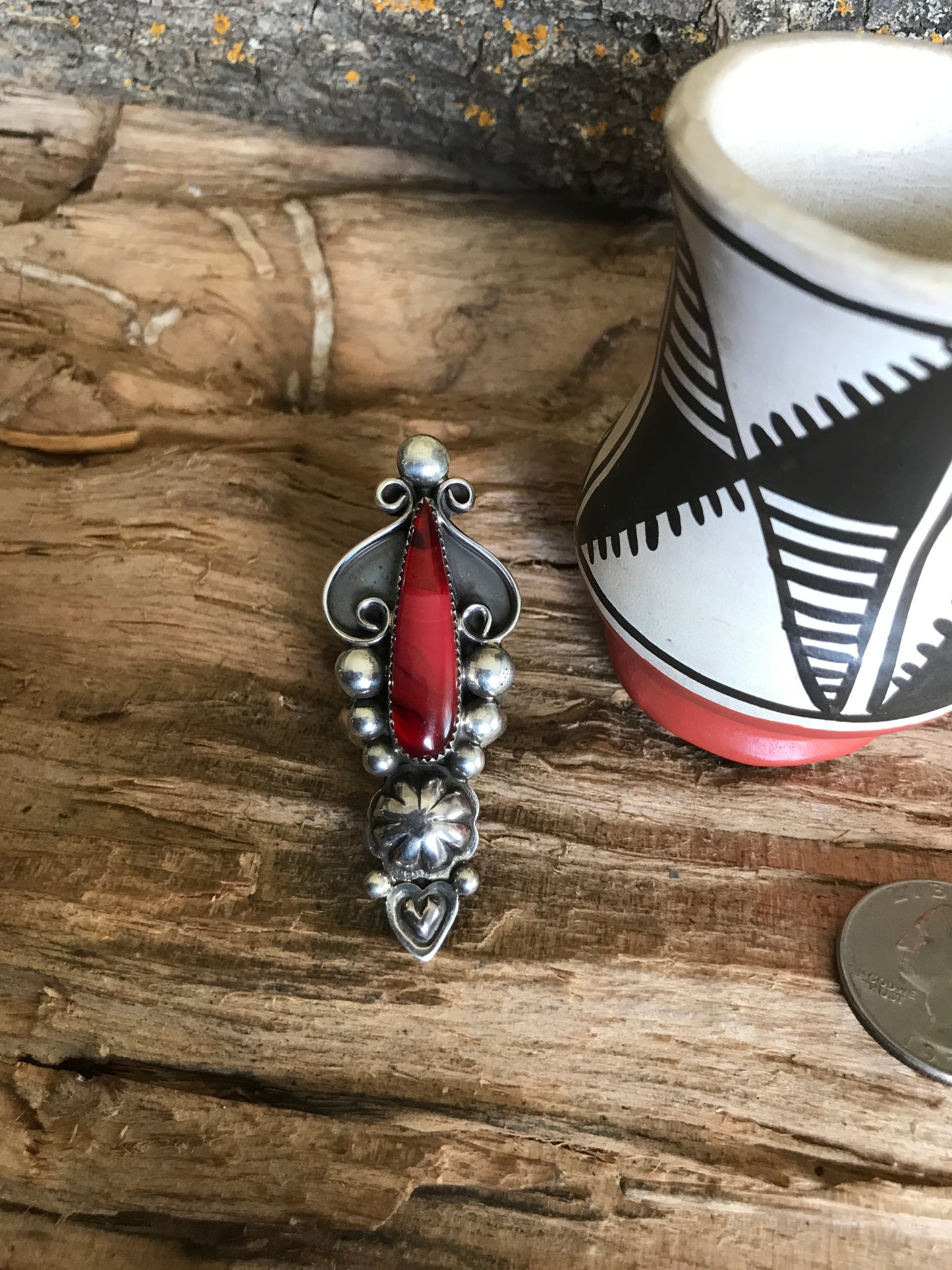 Rosarita Statement Ring with a  Carnelian Wildflower~ Sterling Silver~ Artisan Handmade~ Size 6