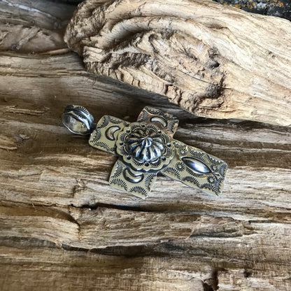 Cross Pendant~Sterling Silver~ Repousse Concho~ Artisan Handmade