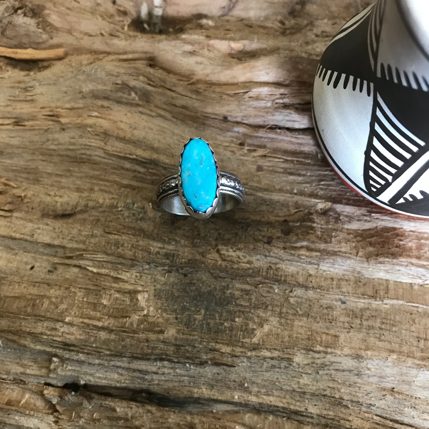 Kingman Turquoise Ring~ Sterling Silver~ Artisan Handmade~ ENGLISH COUNTRY GARDEN Series~ Size 8