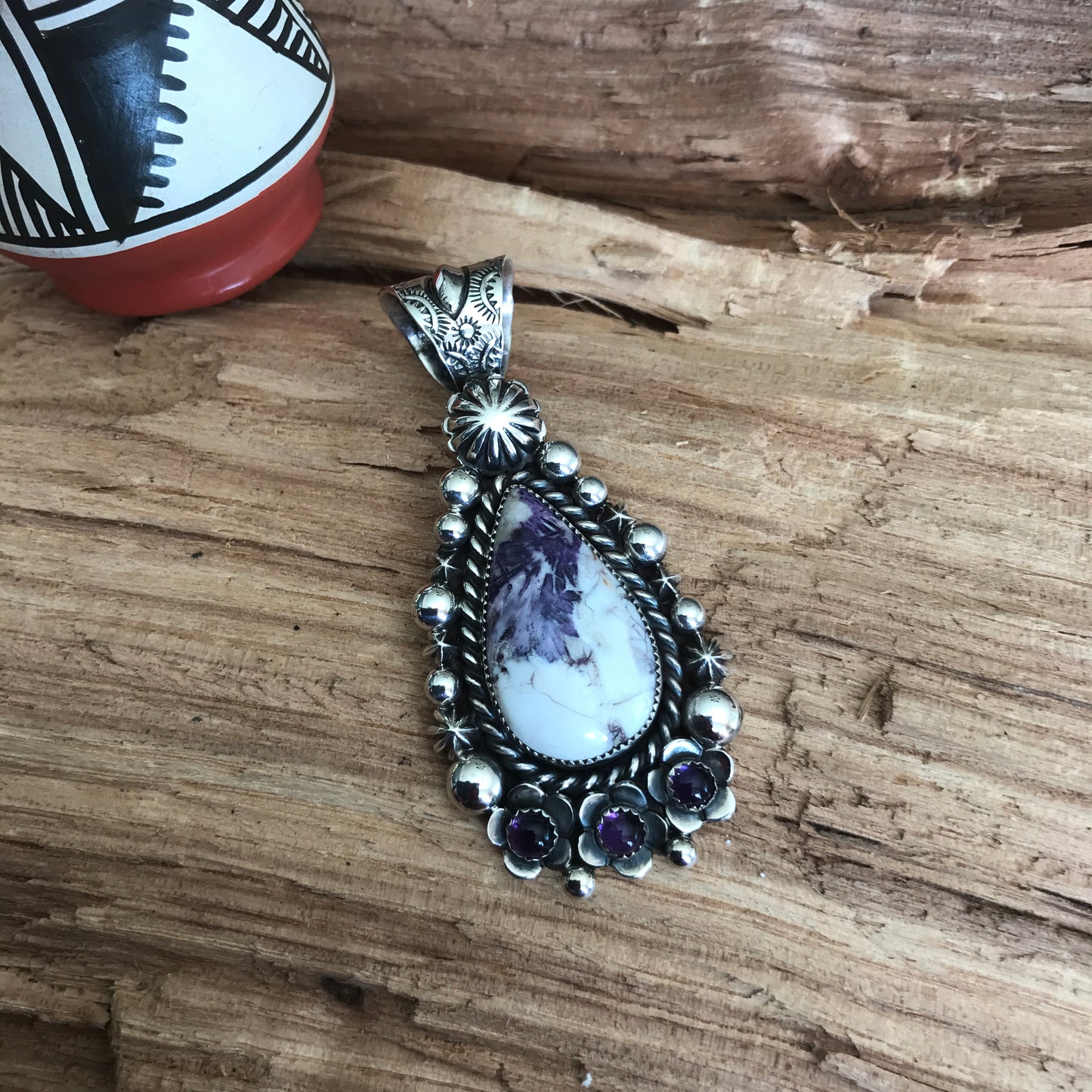 Tiffany Stone and Amethyst large pendant~ Sterling Silver~ Artisan Handmade