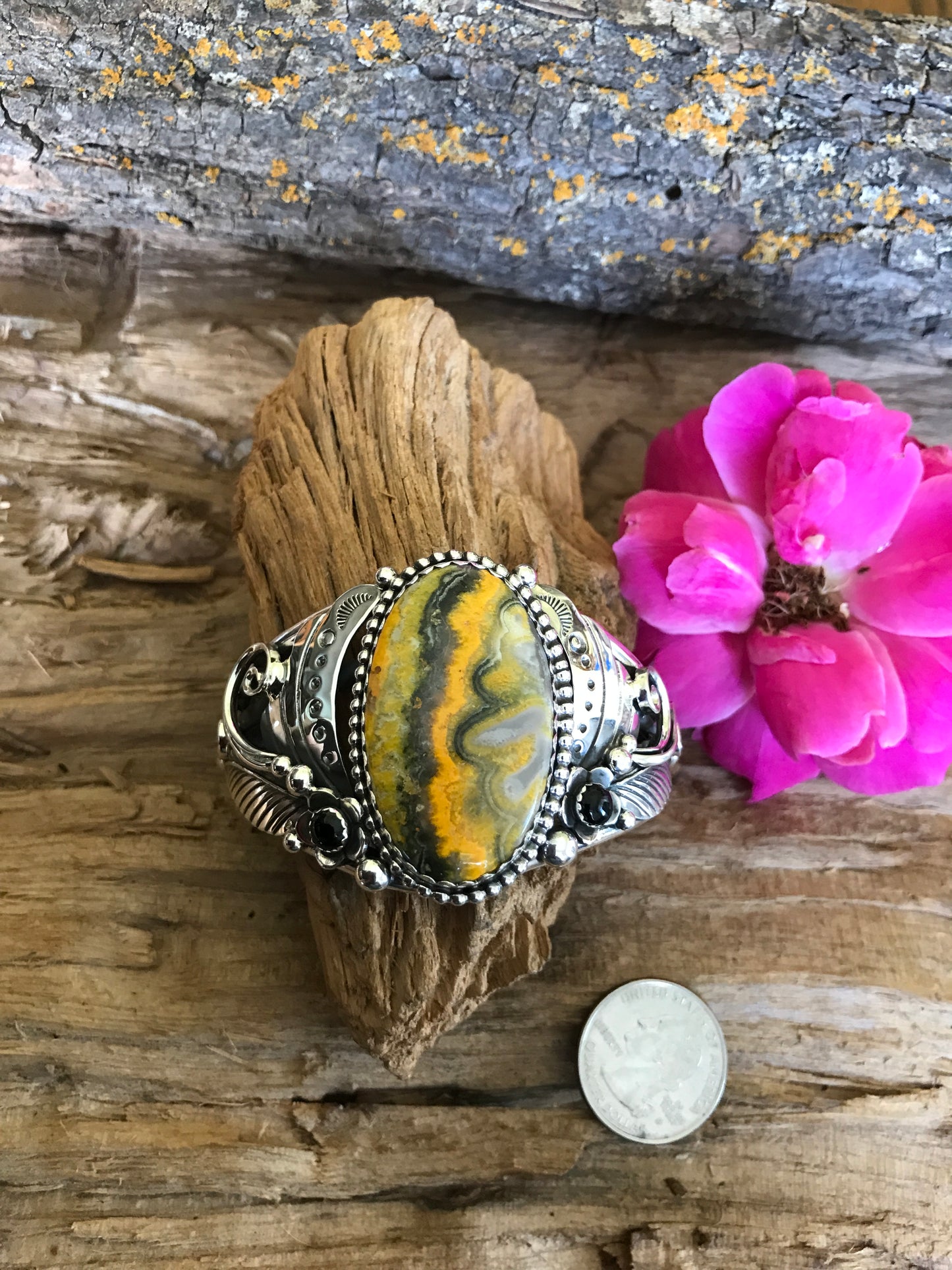 Bumblebee Jasper Cuff Bracelet~ Sterling Silver~ Artisan Handmade