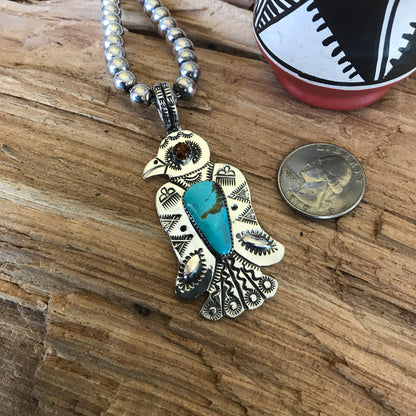 Thunderbird pendant~ Sterling Silver~ Royston Turquoise ~Medium pendant~ Artisan Handmade