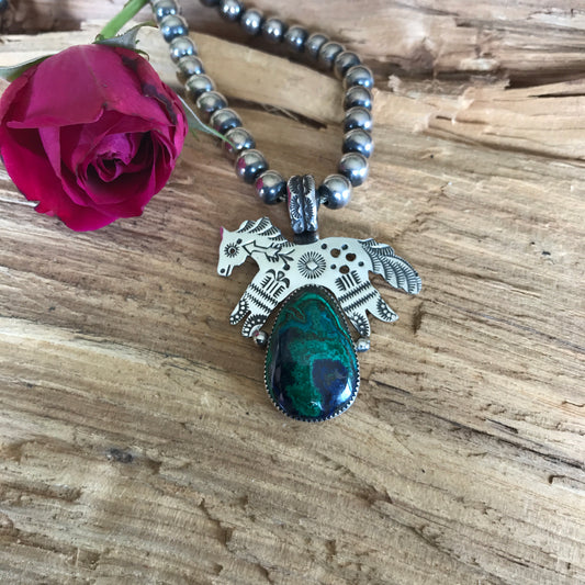 SPIRIT PONY pendant with Azurite Malachite~Sterling Silver~ Artisan Handmade