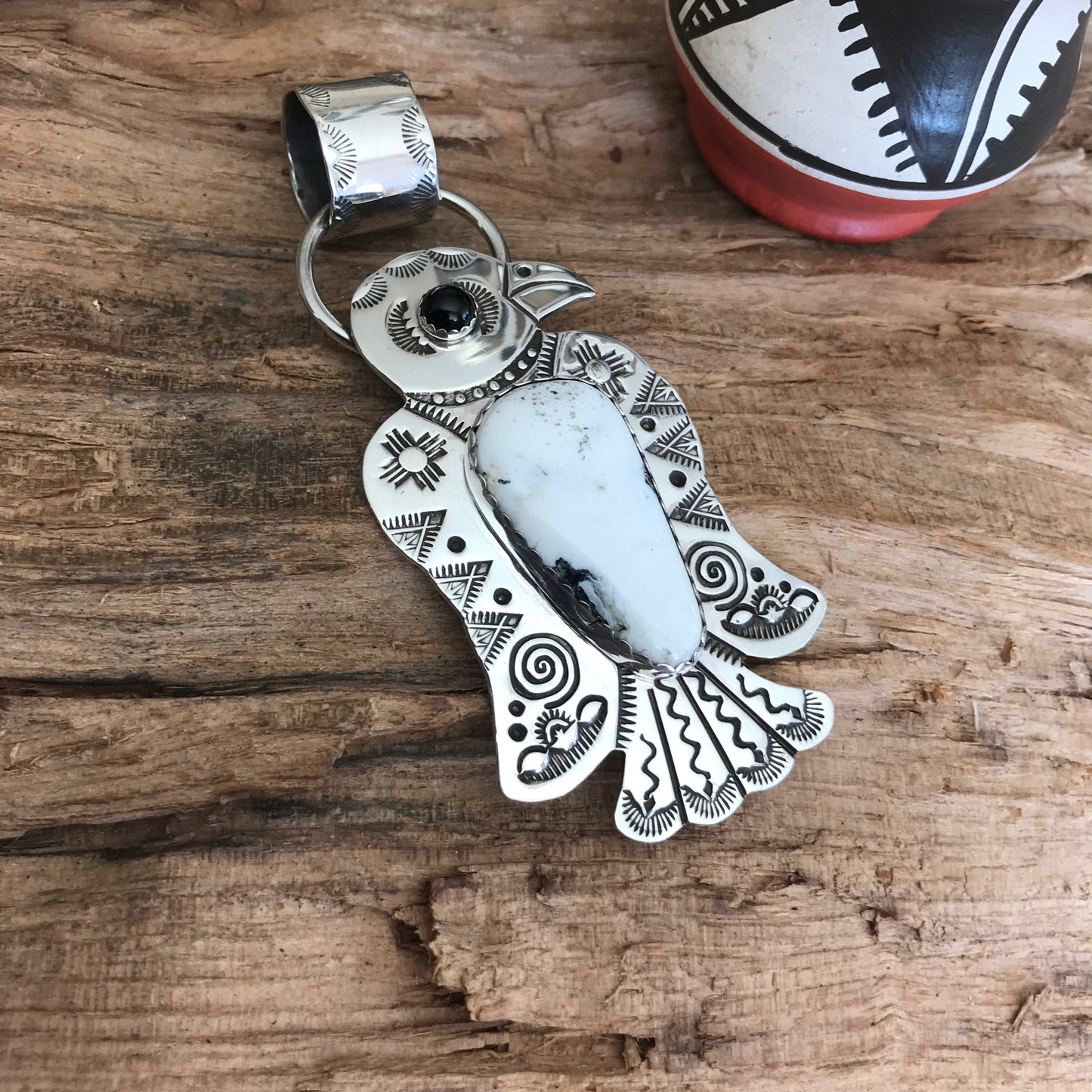 White Buffalo Thunderbird pendant~ Sterling Silver~ large pendant~ Artisan Handmade