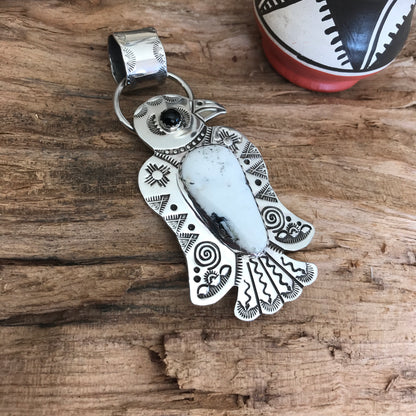 White Buffalo Thunderbird pendant~ Sterling Silver~ large pendant~ Artisan Handmade