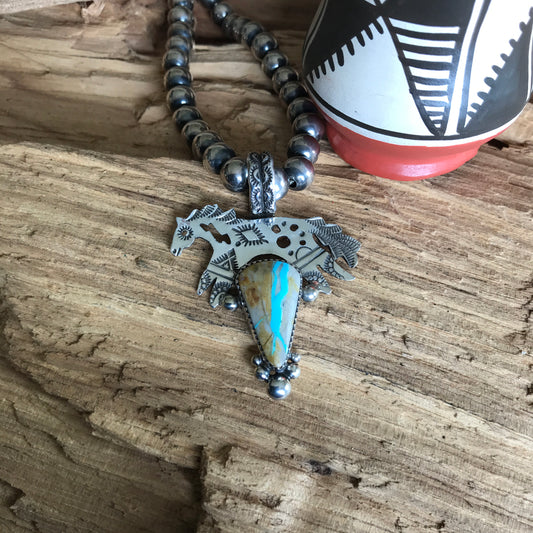 SPIRIT PONY Royston Ribbon Turquoise pendant~ Sterling Silver~ Artisan Handmade