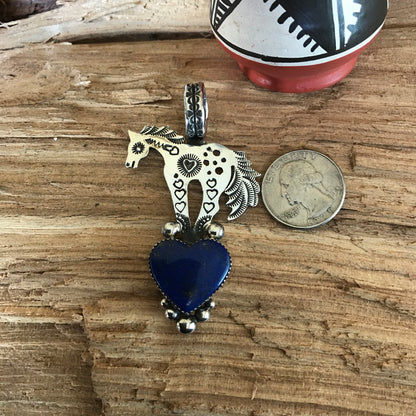 SPIRIT PONY~ Lapis Lazuli Heart pendant~ Sterling Silver~ Artisan Handmade