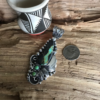 Black Jack Turquoise Pendant~ Sterling Silver~ Artisan Handmade