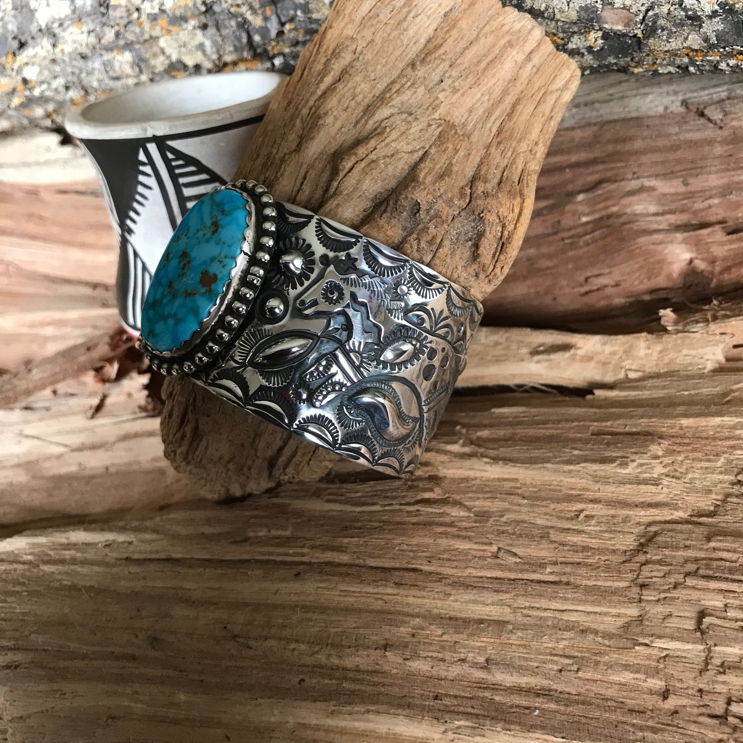 SPIRIT PONY Kingman High Grade Turquoise Cuff Bracelet~ Sterling Silver~ Artisan Handmade