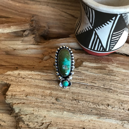 Polychrome Royston Turquoise Ring with a Turquoise Wildflower~ Sterling Silver~ Artisan Handmade~ Size 7