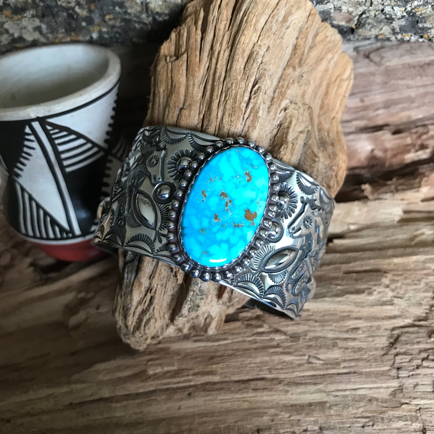 SPIRIT PONY Kingman High Grade Turquoise Cuff Bracelet~ Sterling Silver~ Artisan Handmade