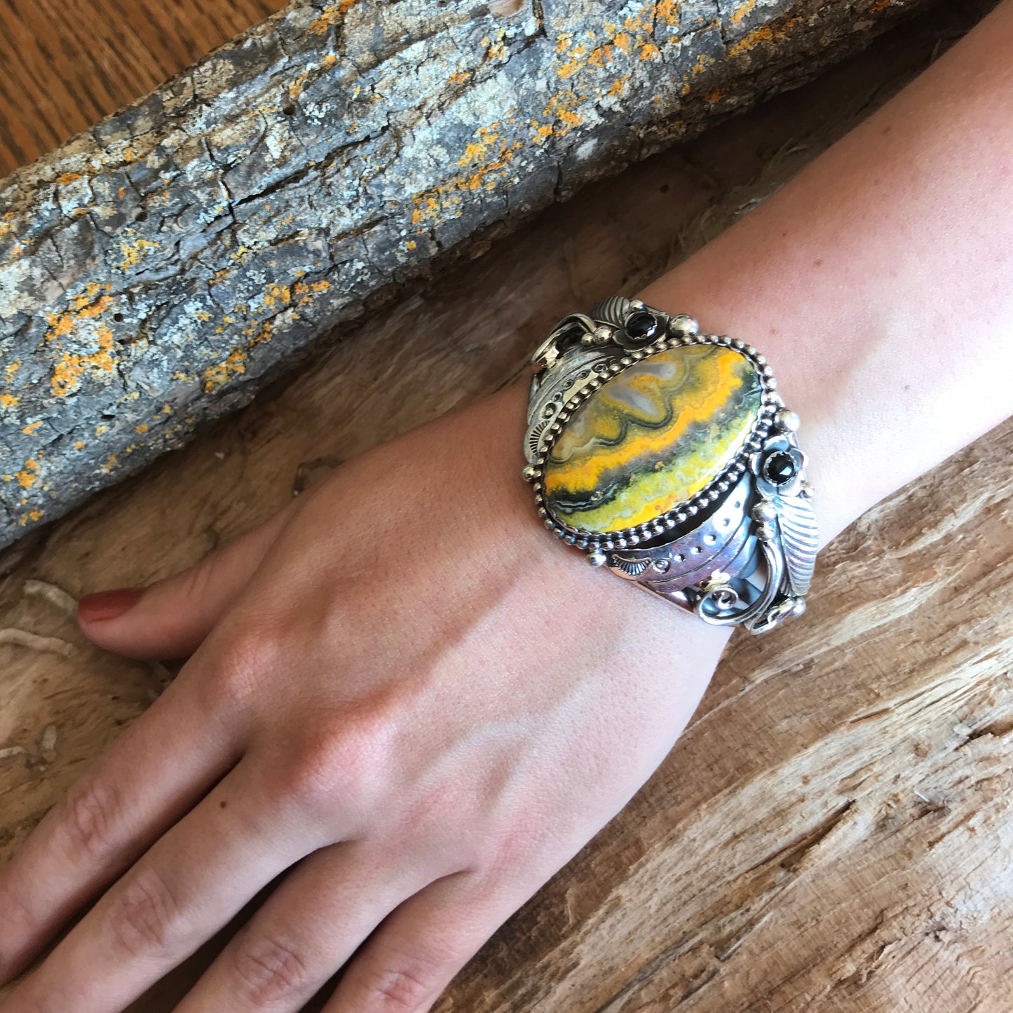 Bumblebee Jasper Cuff Bracelet~ Sterling Silver~ Artisan Handmade