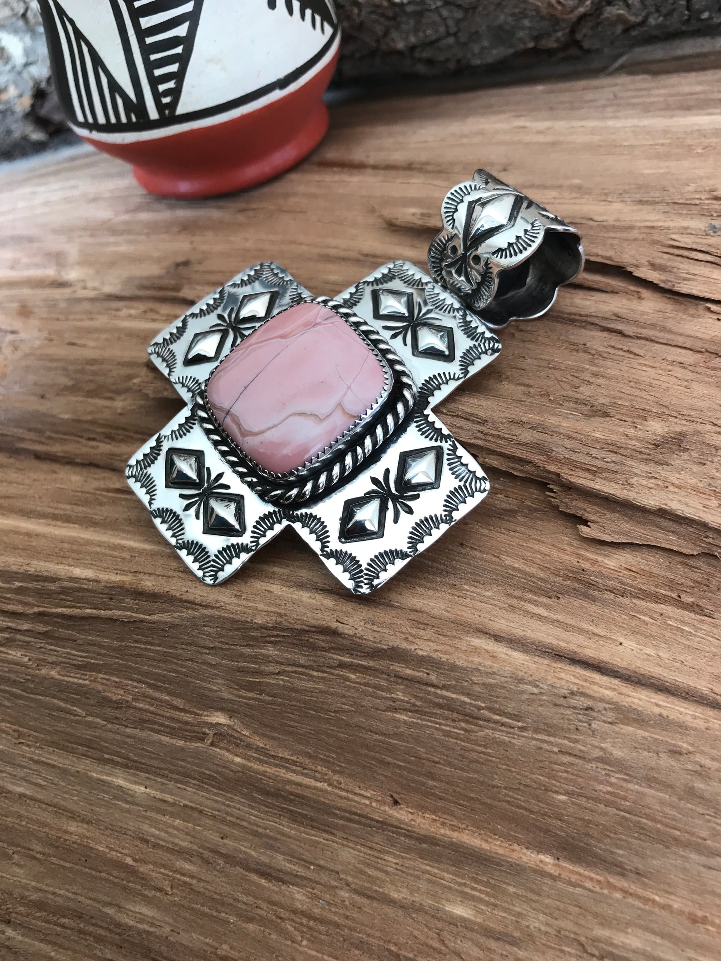 Australian Pink Opal San Miguel Cross~ Sterling Silver~ Artisan Handmade