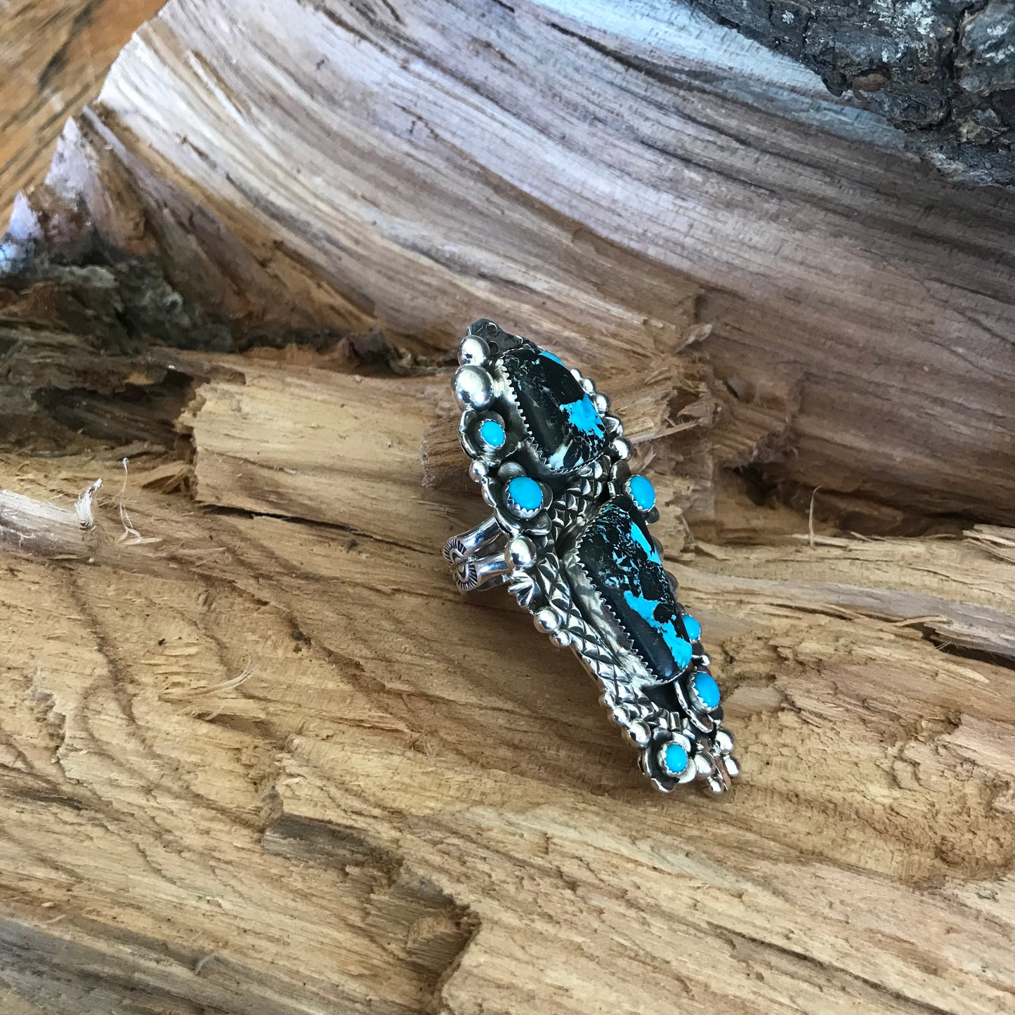 Blue Moon Turquoise Rattlesnake Ring~ Sterling Silver~ Artisan Handmade~ Size 8 1/2