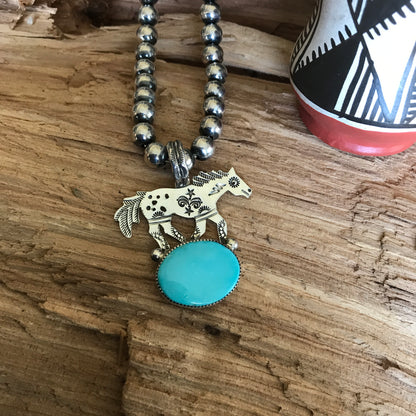 SPIRIT PONY Turquoise pendant~ Sterling Silver~ Artisan Handmade