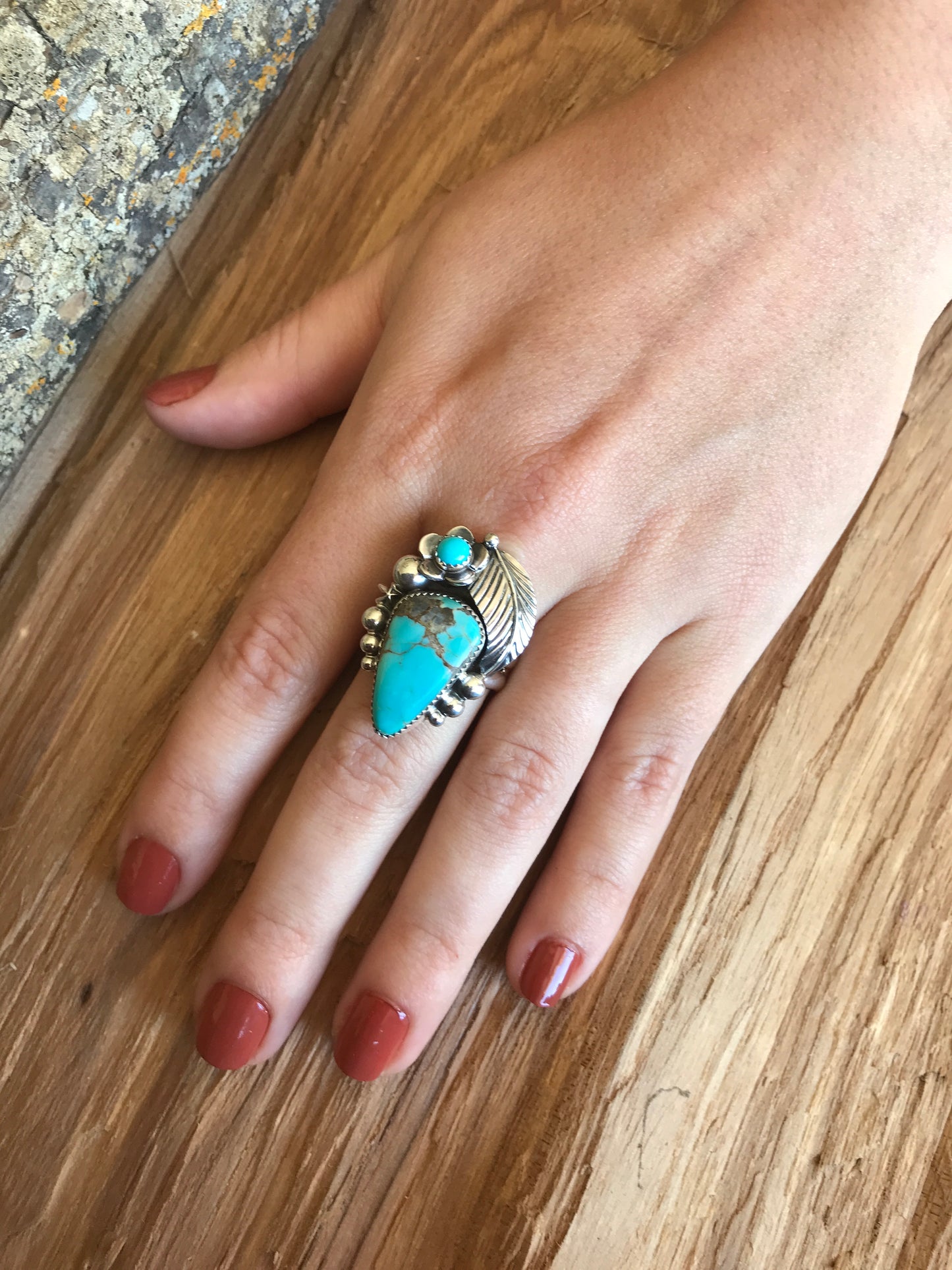 Lone Mountain Turquoise Ring~ Sterling Silver~ Artisan Handmade~ Size 8