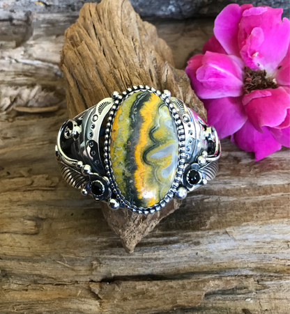 Bumblebee Jasper Cuff Bracelet~ Sterling Silver~ Artisan Handmade