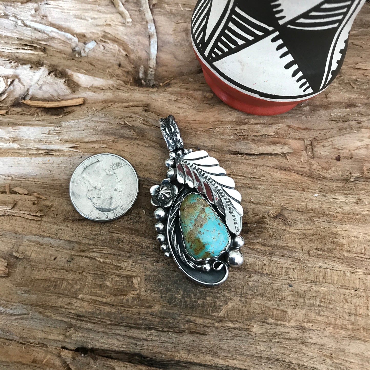 Iron Maiden Turquoise pendant~ Sterling Silver~ Artisan Handmade