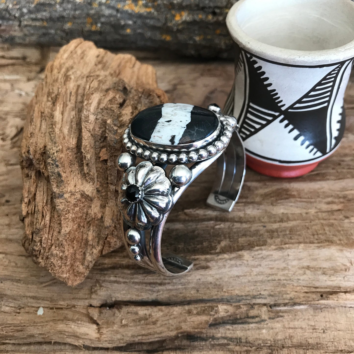 White Buffalo Cuff Bracelet~ Sterling Silver~ Artisan Handmade