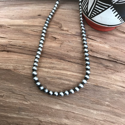 Navajo Pearls  17 inch~ Sterling Silver~ 5 mm beads~ Soldered Handmade Catches~ Strung on Squashblossom heavy braided Foxtail