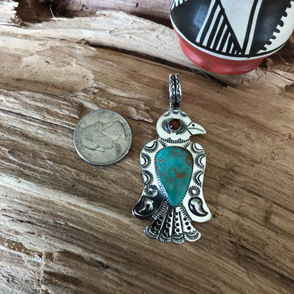 Thunderbird pendant~ Sterling Silver~ Royston Turquoise ~Medium pendant~ Artisan Handmade