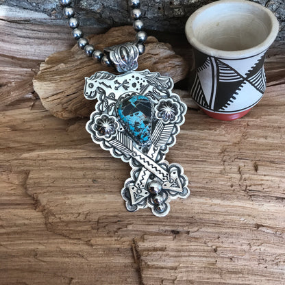 SPIRIT PONY CROSSED ARROWS pendant with Blue Moon Turquoise~ Sterling Silver~ Huge pendant~ Artisan Handmade