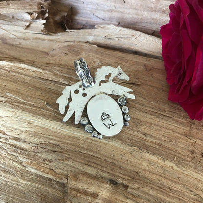 SPIRIT PONY pendant with White Buffalo~ Sterling Silver~ Artisan Handmade