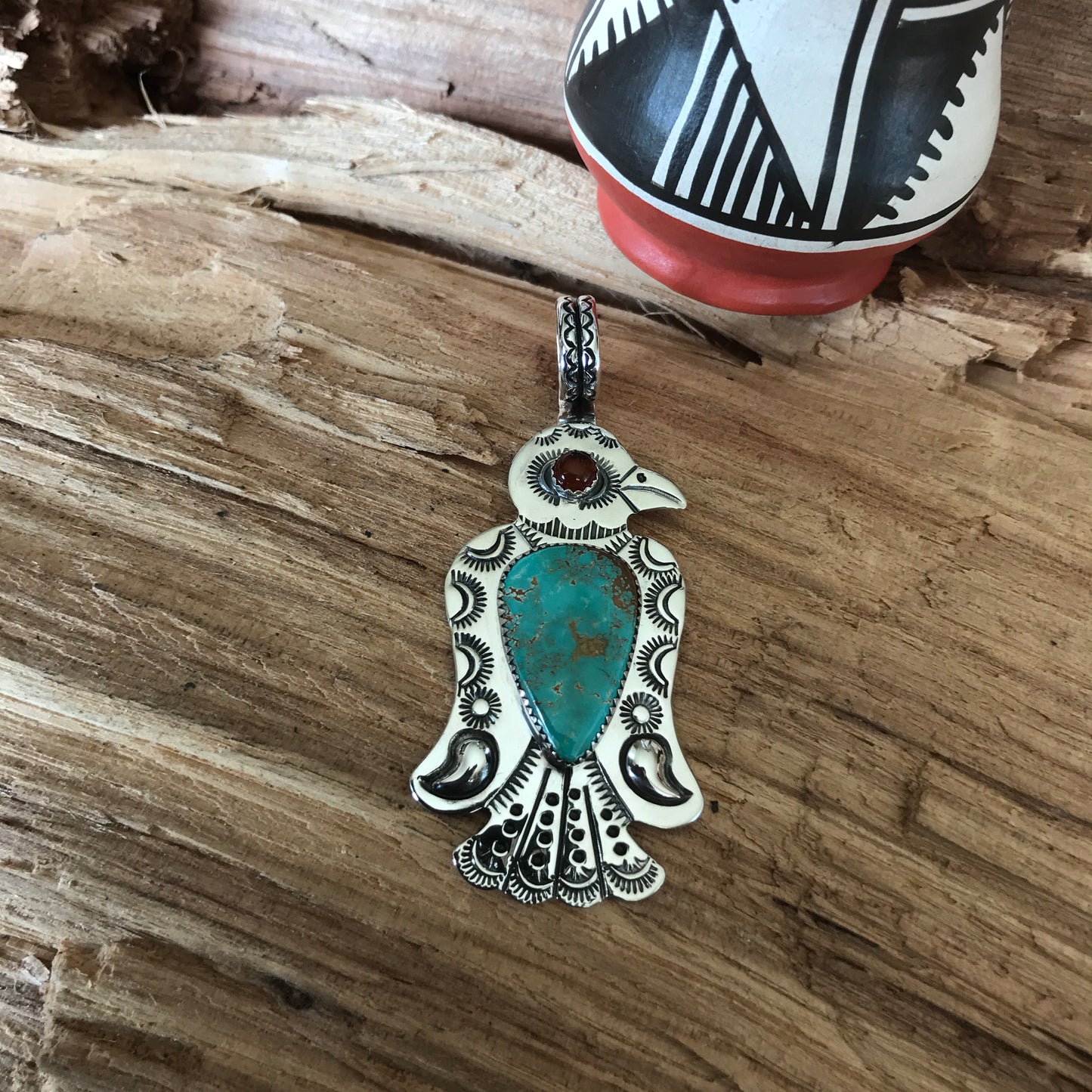 Thunderbird pendant~ Sterling Silver~ Royston Turquoise ~Medium pendant~ Artisan Handmade