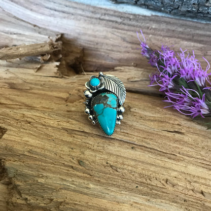 Lone Mountain Turquoise Ring~ Sterling Silver~ Artisan Handmade~ Size 8