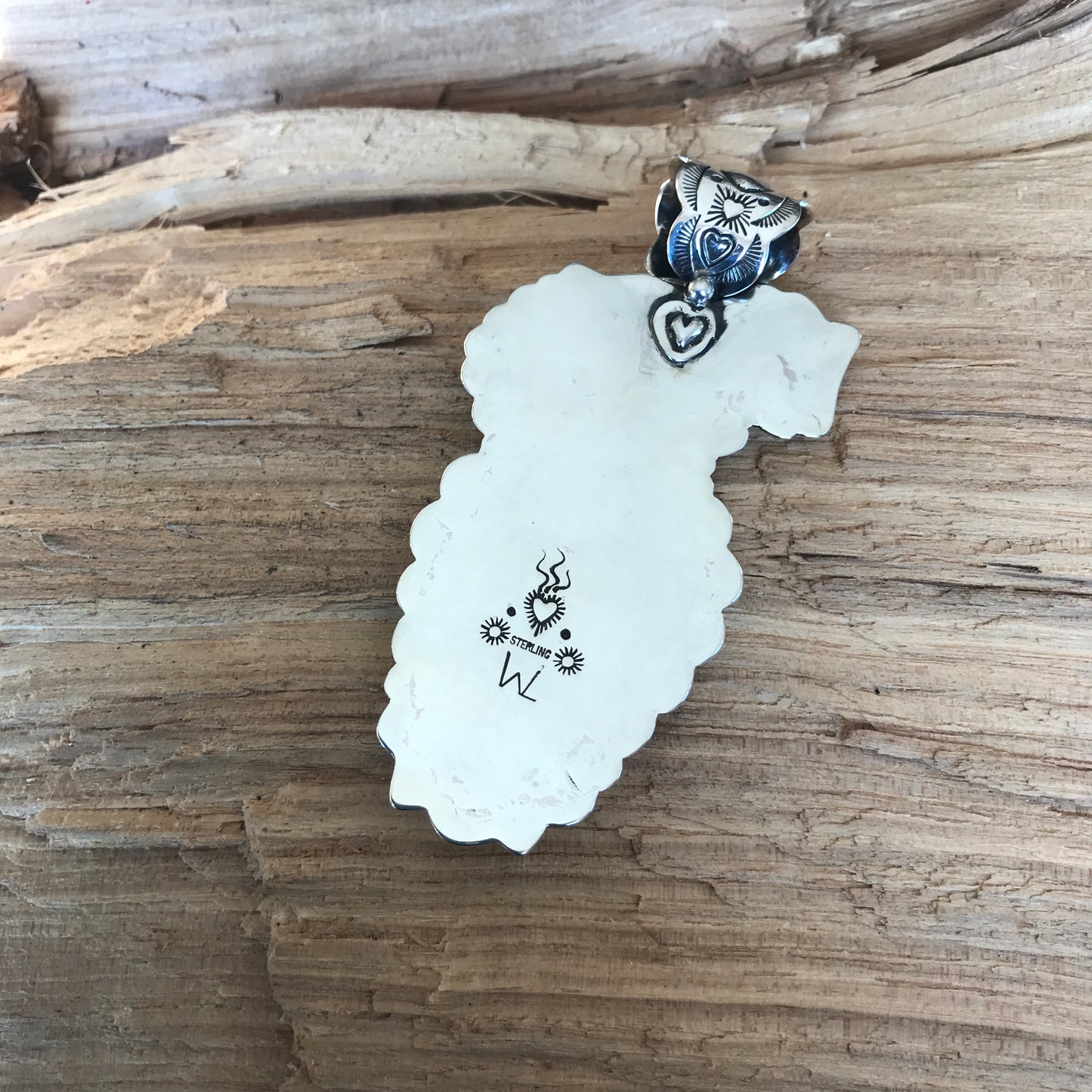 SPIRIT PONY Large pendant with a White Buffalo Heart~ Sterling Silver~ Artisan Handmade