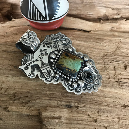 Black Jack Turquoise SPIRIT PONY Pendant~ Sterling Silver~ Artisan Handmade