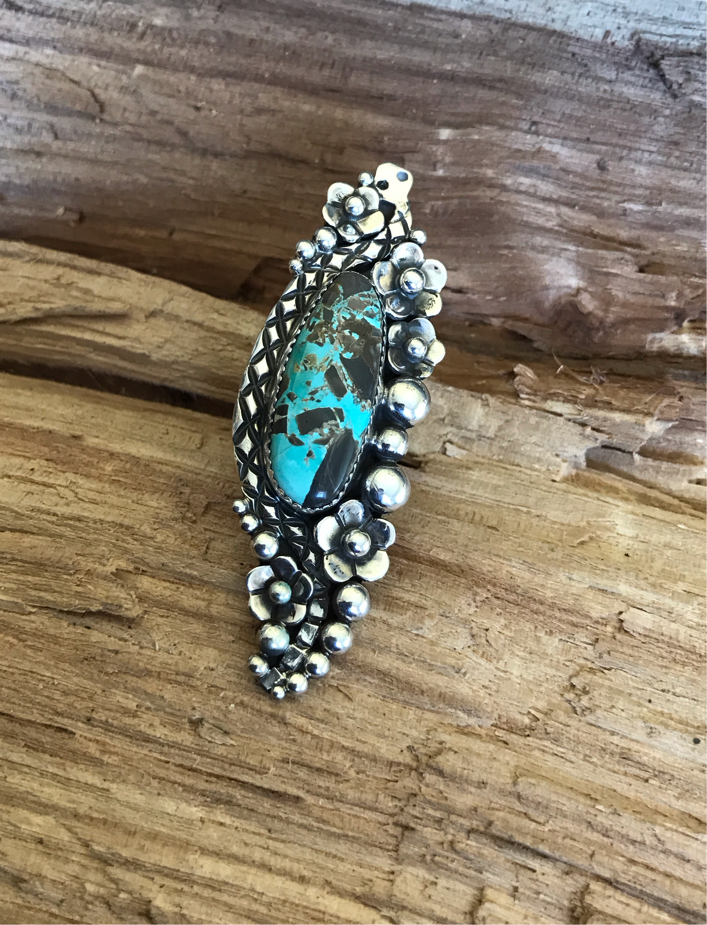 Carico Lake Turquoise Rattlesnake Ring~ Sterling Silver~ Artisan Handmade~ Size 7 1/2