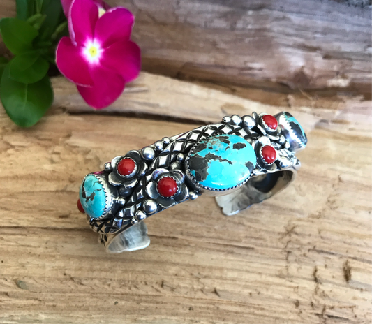 Rattlesnake Cuff Bracelet with Carico Lake Turquoise~ Sterling Silver~ Artisan Handmade