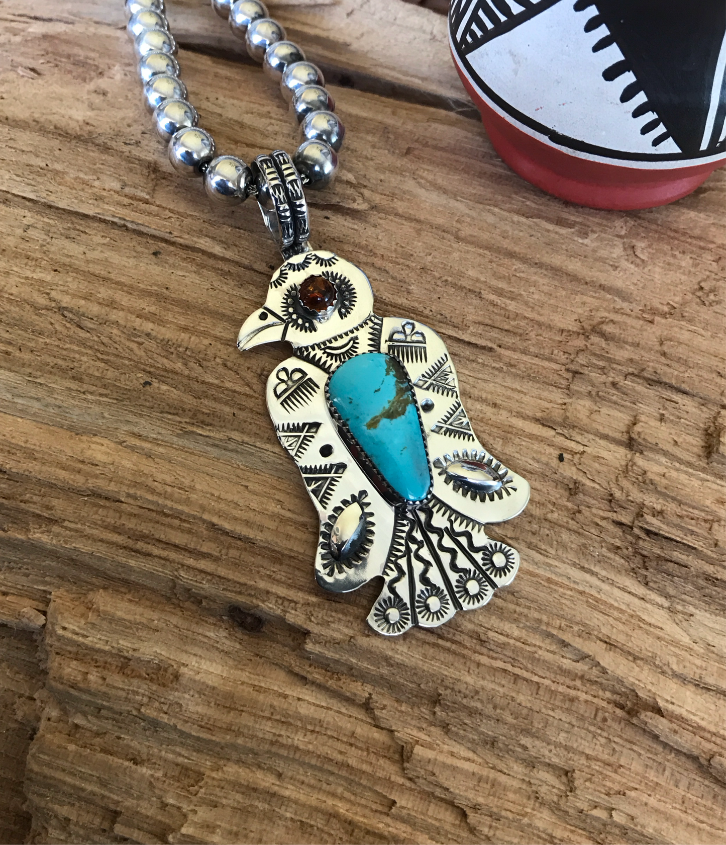 Thunderbird pendant~ Sterling Silver~ Royston Turquoise ~Medium pendant~ Artisan Handmade