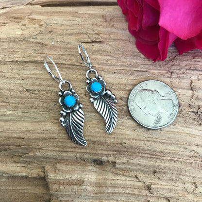 Sleeping Beauty leaf earrings~ Sterling Silver~ dangle Earrings~ Artisan Handmade