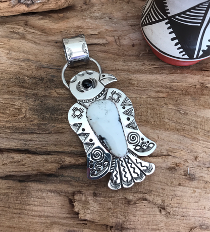 White Buffalo Thunderbird pendant~ Sterling Silver~ large pendant~ Artisan Handmade