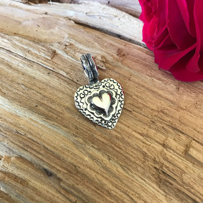 Mi Corazon~ My Heart Pendant~ Sterling Silver~ Artisan Handmade