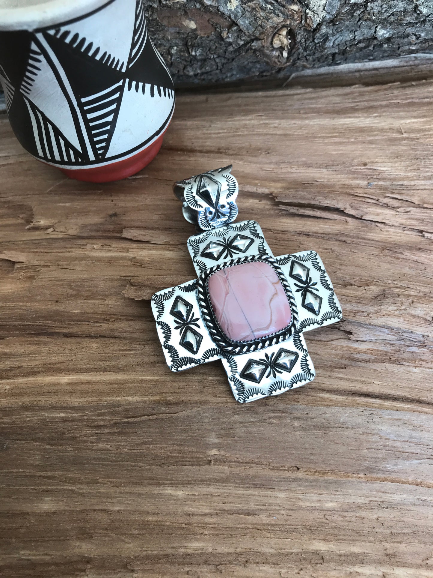 Australian Pink Opal San Miguel Cross~ Sterling Silver~ Artisan Handmade