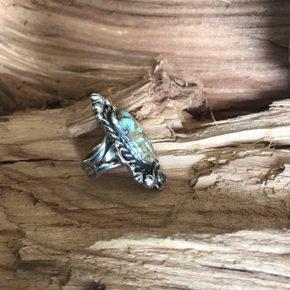 7 Dwarfs Turquoise ring with Citrine Wildflowers ~ Sterling Silver~ Artisan Handmade~ size 6